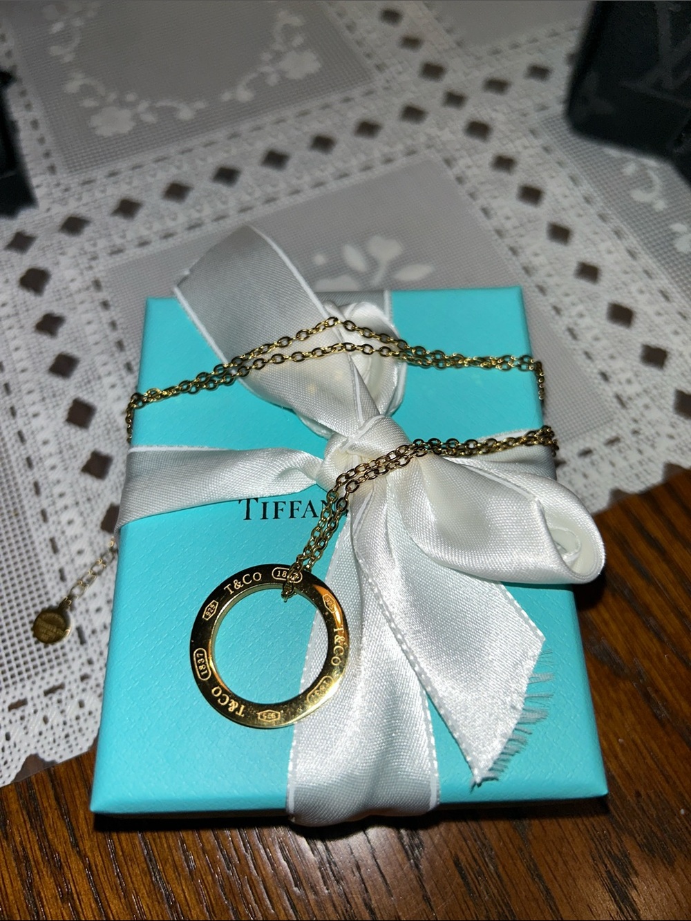 Tiffany & Co. 925 Sterling Silver Gold Tone Circular Pendant Necklace